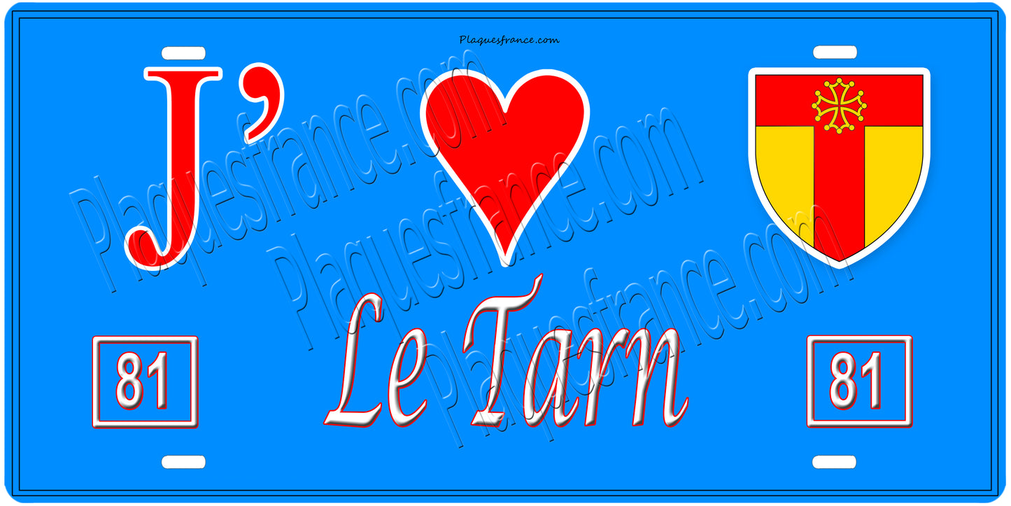 Plaque métal décorative, J' ❤️Le Tarn (81), région Occitanie, France