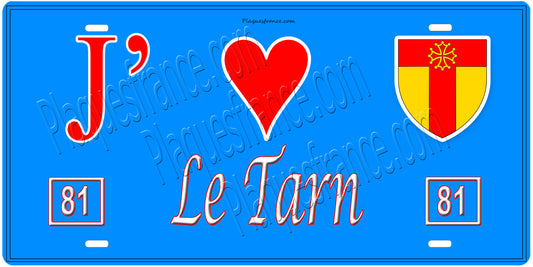 Plaque métal décorative, J' ❤️Le Tarn (81), région Occitanie, France