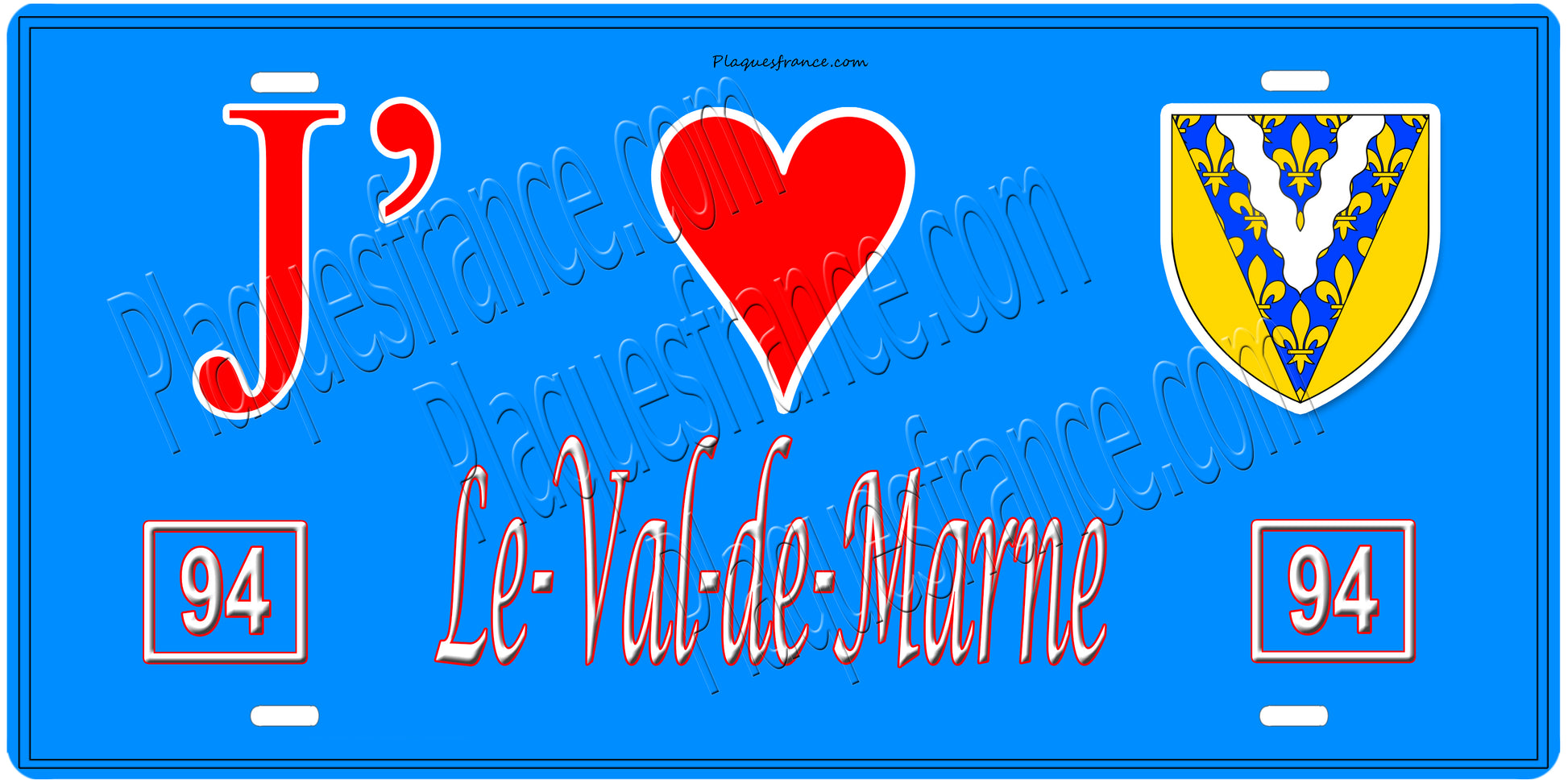 Plaque métal décorative, J' ❤️Le Val de Marne (94) région Ile de France bleu