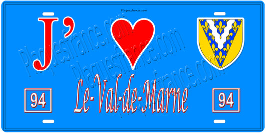 Plaque métal décorative, J' ❤️Le Val de Marne (94) région Ile de France bleu