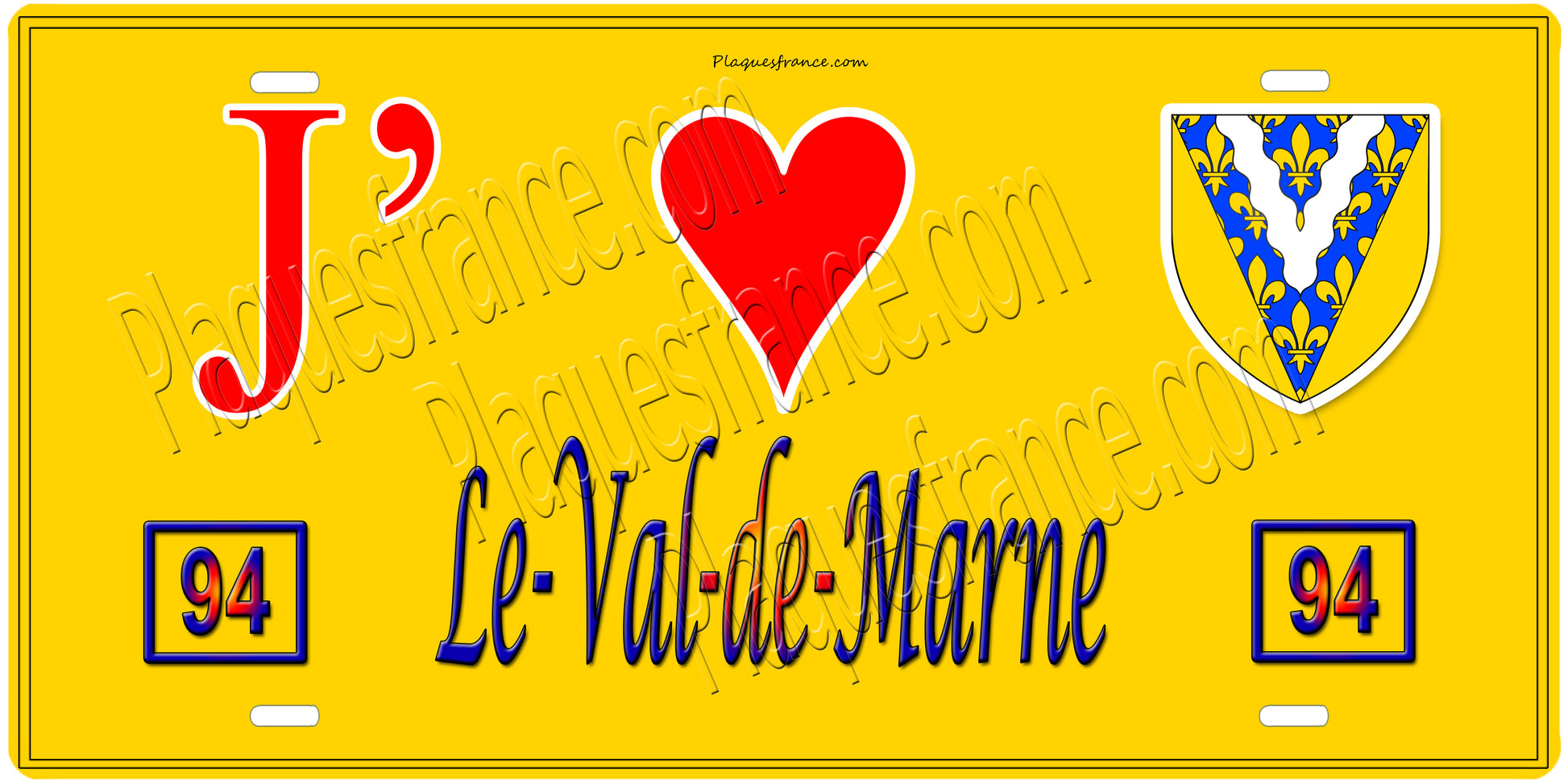 Plaque métal décorative, J' ❤️Le Val de Marne (94) région Ile de France jaune