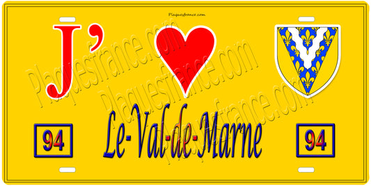 Plaque métal décorative, J' ❤️Le Val de Marne (94) région Ile de France jaune