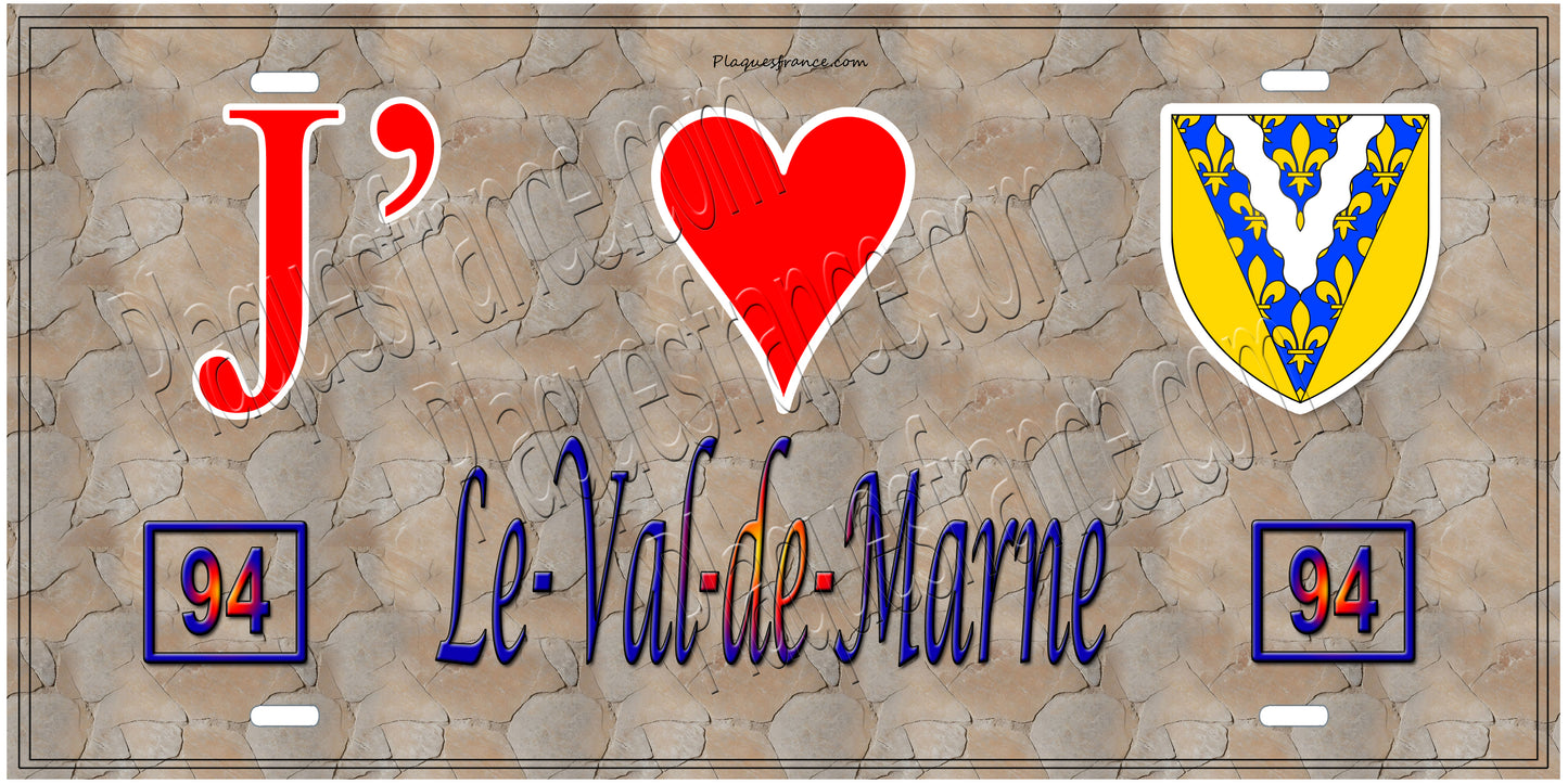 Plaque métal décorative, J' ❤️Le Val de Marne (94) région Ile de France mur antique
