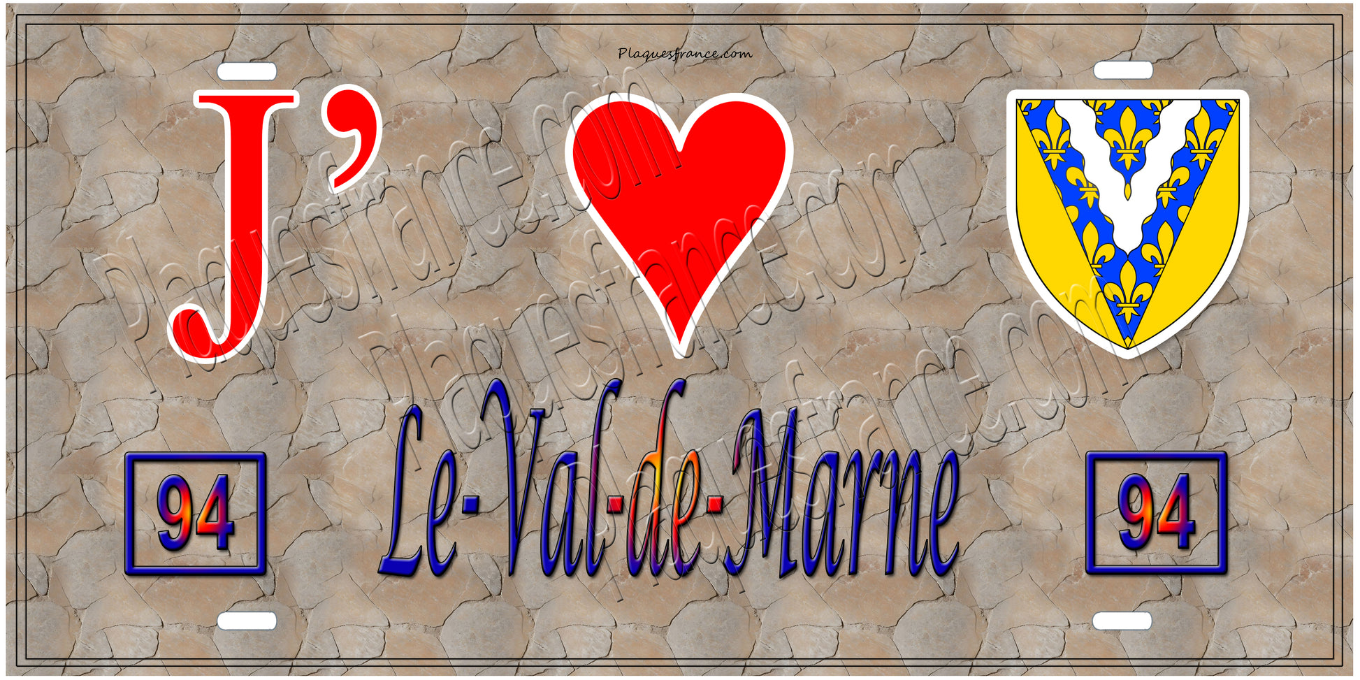 Plaque métal décorative, J' ❤️Le Val de Marne (94) région Ile de France mur antique