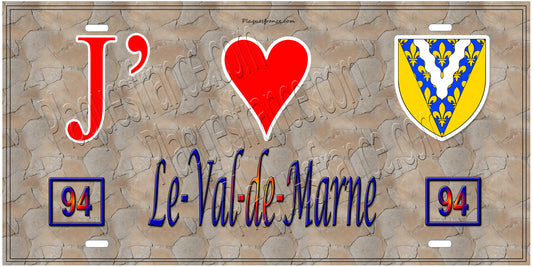 Plaque métal décorative, J' ❤️Le Val de Marne (94) région Ile de France mur antique