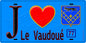 Plaque métal décorative  J' ❤️Le Vaudoué, Seine et Marne (77) fond bleu