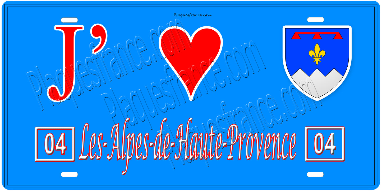 Plaque métal décorative, J' ❤️Les Alpes de Haute Provence, région  Provence, Alpes, Côte d'Azur