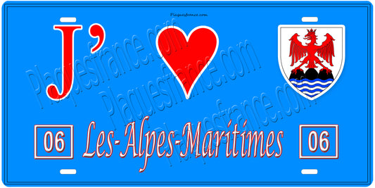 Plaque métal décorative, J' ❤️Les Alpes Maritimes, région  Provence, Alpes, Côte d'Azur