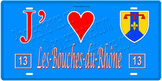 Plaque métal décorative, J' ❤️Les Bouches du Rhône, région Alpes Provence Côte d'Azur  mur bleu 13