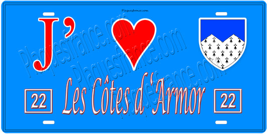 Plaque métal décorative, J' ❤️Les Côtes d'Armor (22), Bretagne