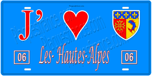 Plaque métal décorative, J' ❤️Les Hautes Alpes , région  Provence, Alpes, Côte d'Azur