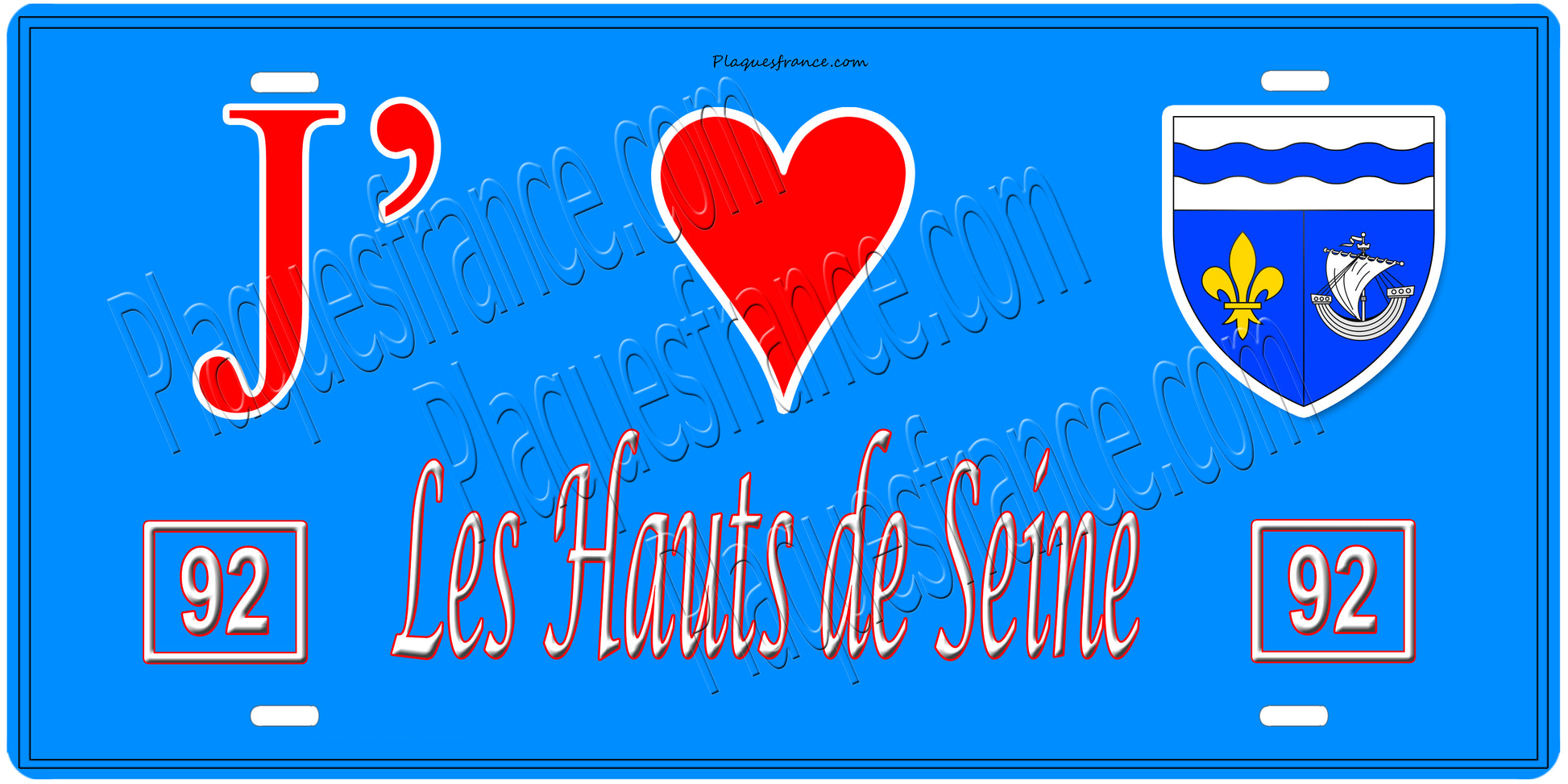 Plaque métal décorative, J' ❤️Les Hauts de Seine (92) région Ile de France