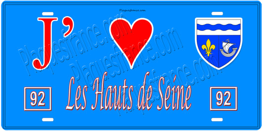 Plaque métal décorative, J' ❤️Les Hauts de Seine (92) région Ile de France