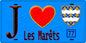 Plaque métal décorative  J' ❤️Les Marêts, Seine et Marne (77) fond bleu