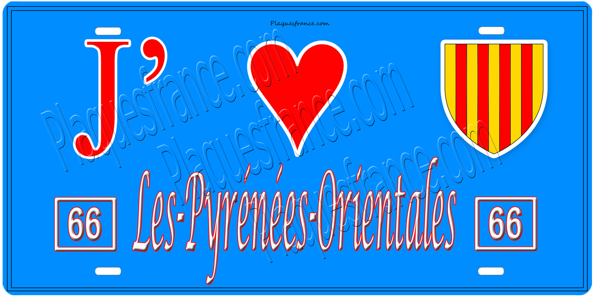 Plaque métal décorative, J' ❤️Les Pyrénées Orientales, régions Occitanie fond  mur bleu 66