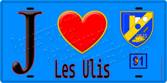 Plaque métal décorative  J' ❤️Les Ulis, Essonne (91) fond bleu