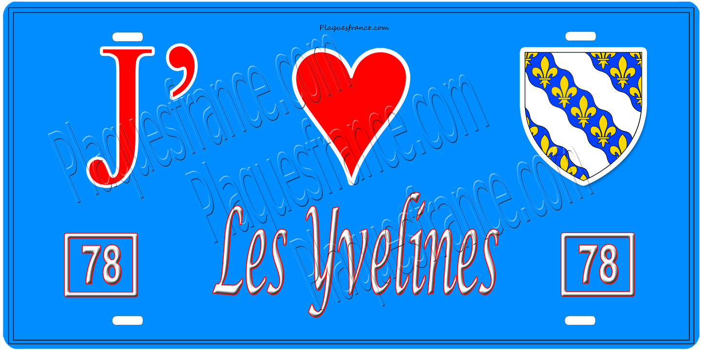 Plaque métal décorative, J' ❤️Les Yvelines (78) région Ile de France