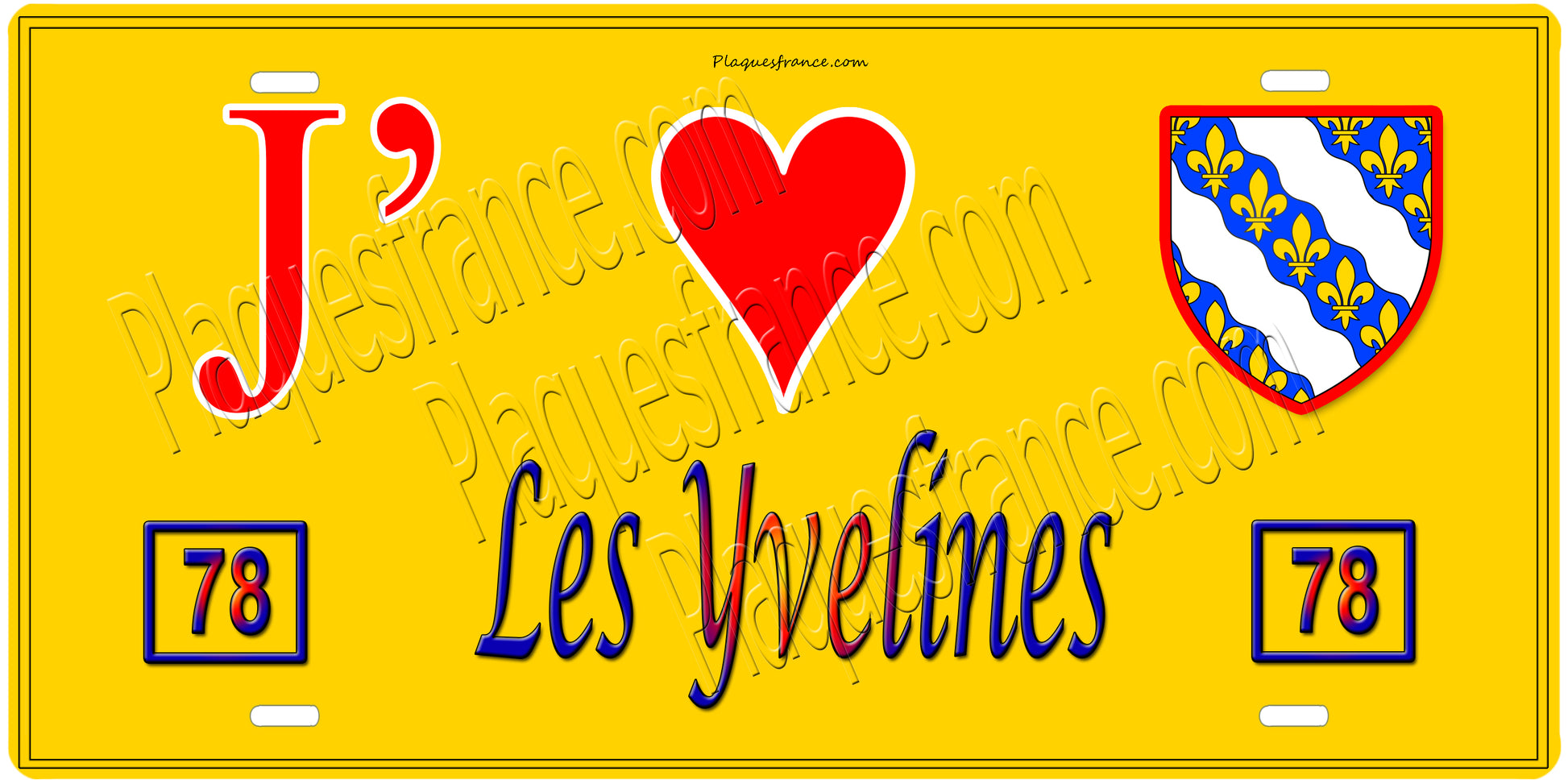 Plaque métal décorative, J' ❤️Les Yvelines (78) région Ile de France jaune