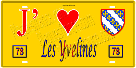 Plaque métal décorative, J' ❤️Les Yvelines (78) région Ile de France jaune