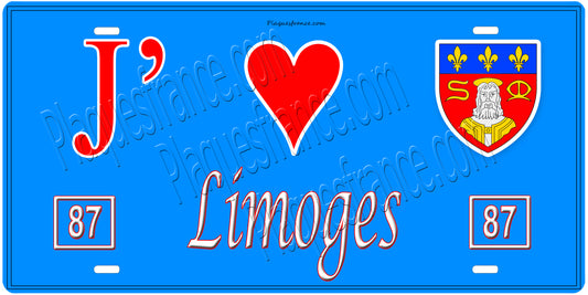 Plaque métal décorative, J' ❤️Limoges, Haute Vienne 87