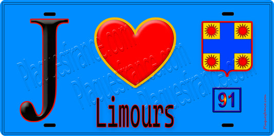 Plaque métal décorative  J' ❤️Limours, Essonne (91) fond bleu