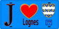 Plaque métal décorative  J' ❤️Lognes, Seine et Marne (77) fond bleu