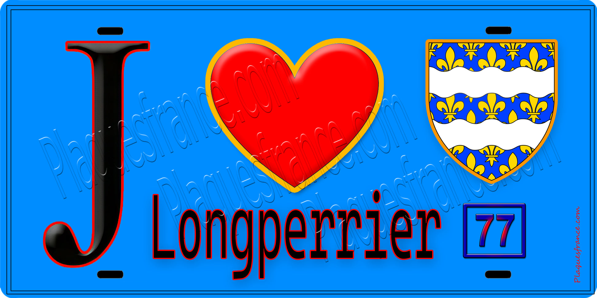 Plaque métal décorative  J' ❤️Longperrier, Seine et Marne (77) fond bleu
