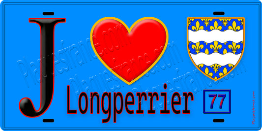 Plaque métal décorative  J' ❤️Longperrier, Seine et Marne (77) fond bleu