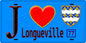 Plaque métal décorative  J' ❤️Longueville, Seine et Marne (77) fond bleu