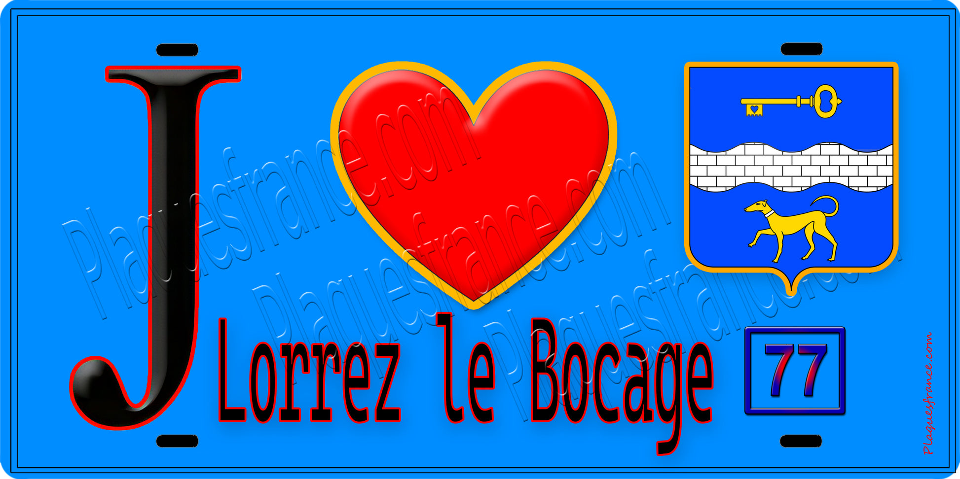 Plaque métal décorative  J' ❤️Lorrez-le-Bocage-Préaux, Seine et Marne (77) fond bleu