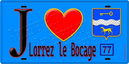 Plaque métal décorative  J' ❤️Lorrez-le-Bocage-Préaux, Seine et Marne (77) fond bleu