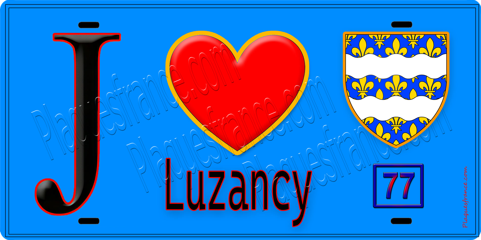 Plaque métal décorative  J' ❤️Luzancy, Seine et Marne (77) fond bleu