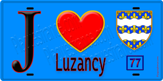 Plaque métal décorative  J' ❤️Luzancy, Seine et Marne (77) fond bleu