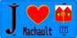 Plaque métal décorative  J' ❤️Machault, Seine et Marne (77) fond bleu