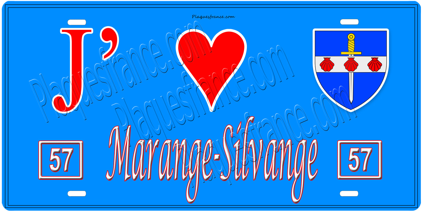 Plaque métal décorative 15 x 30 cm fond mur bleu 57 J' ❤️ Marange-Silvange, canton Rombas Moselle 57