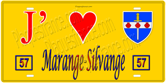 Plaque métal décorative 15 x 30 cm fond mur jaune 57 J' ❤️ Marange-Silvange, canton Rombas Moselle 57