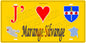 Plaque métal décorative 15 x 30 cm fond mur jaune carte J' ❤️ Marange-Silvange, canton Rombas Moselle 57