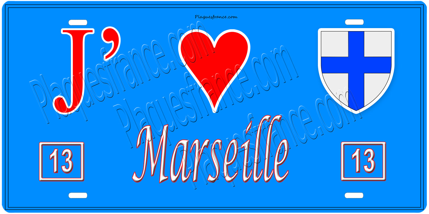Plaque métal décorative, J' ❤️Marseille, Bouches du Rhône (13)