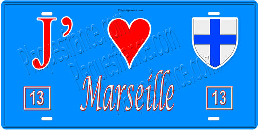 Plaque métal décorative, J' ❤️Marseille, Bouches du Rhône (13)