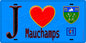 Plaque métal décorative  J' ❤️Mauchamps, Essonne (91) fond bleu