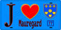 Plaque métal décorative  J' ❤️Mauregard, Seine et Marne (77) fond bleu