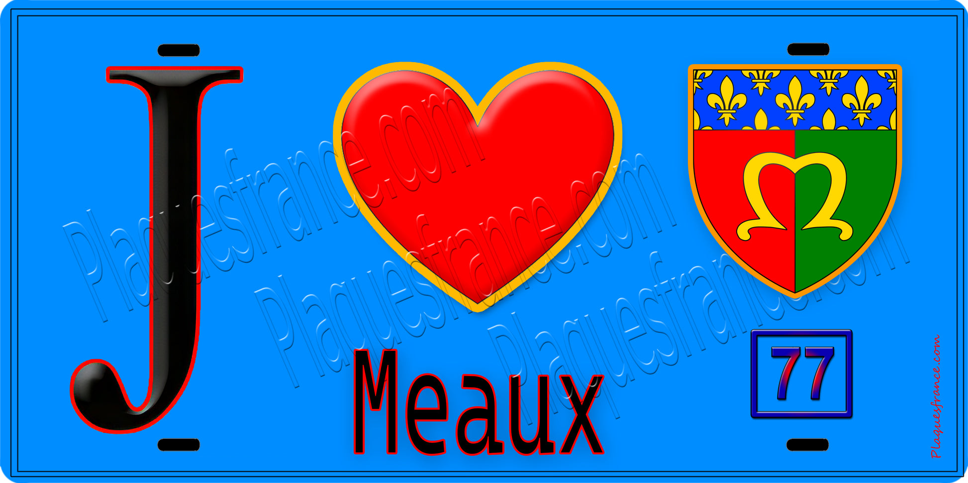 Plaque métal décorative  J' ❤️Meaux, Seine et Marne (77) fond bleu