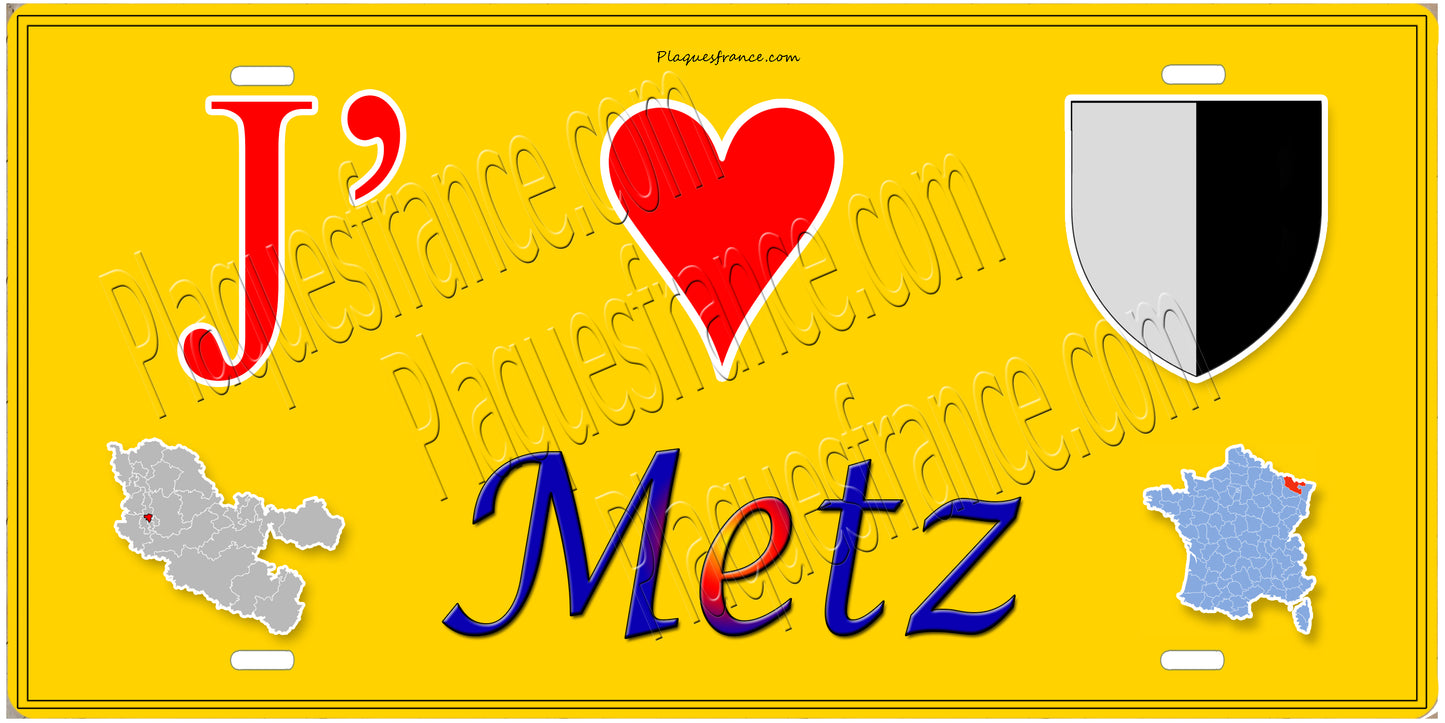Plaque métal décorative 15 x 30 cm fond  mur jaune canton J' ❤️Metz, Moselle 57