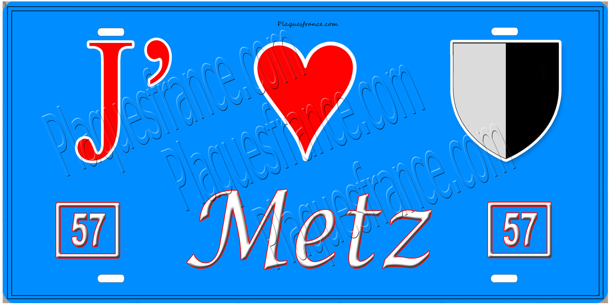 Plaque métal décorative  57 J' ❤️Metz, Moselle (57)