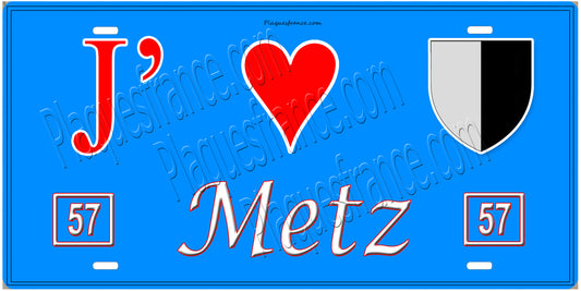 Plaque métal décorative  57 J' ❤️Metz, Moselle (57)