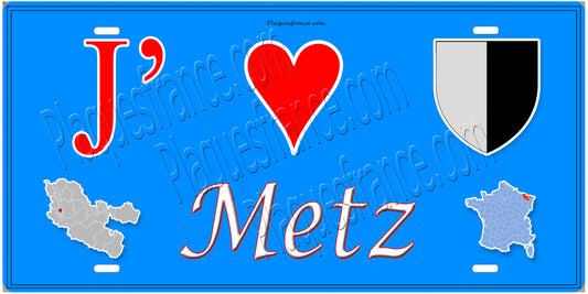 Plaque métal décorative 15 x 30 cm fond  mur bleu canton J' ❤️Metz, Moselle 57