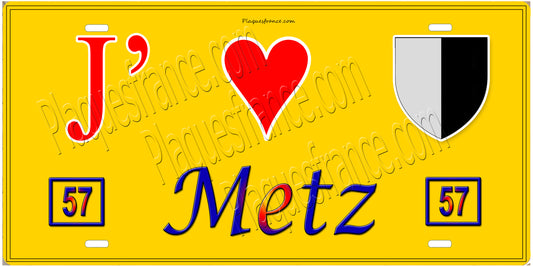 Plaque métal décorative 15 x 30 cm fond  mur jaune 57 J' ❤️Metz, Moselle 57