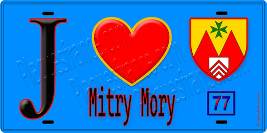 Plaque métal décorative  J' ❤️Mitry-Mory, Seine et Marne (77) fond bleu