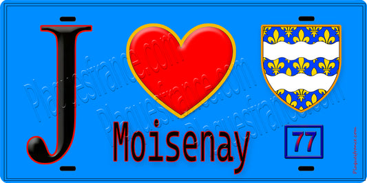 Plaque métal décorative  J' ❤️Moisenay, Seine et Marne (77) fond bleu