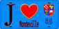 Plaque métal décorative  J' ❤️Mondeville, Essonne (91) fond bleu